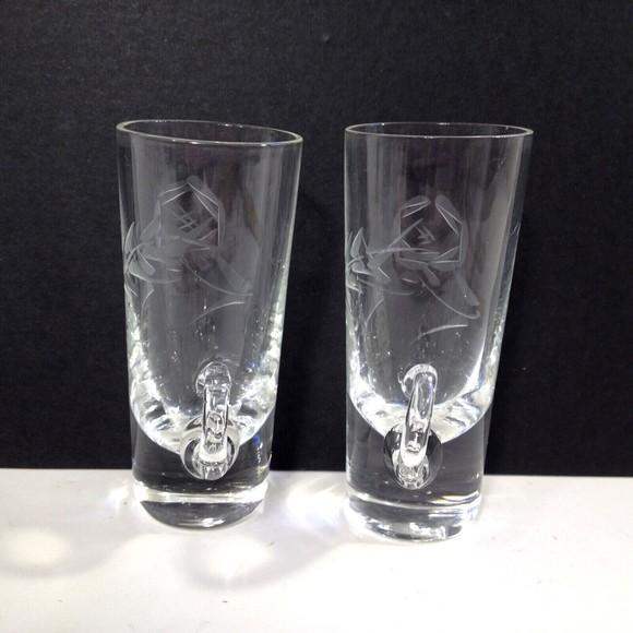 (2) Vintage Crystal Cut Etched Cordial Liqueur Glass Shot Glasses w/ Handles - Picture 2 of 11